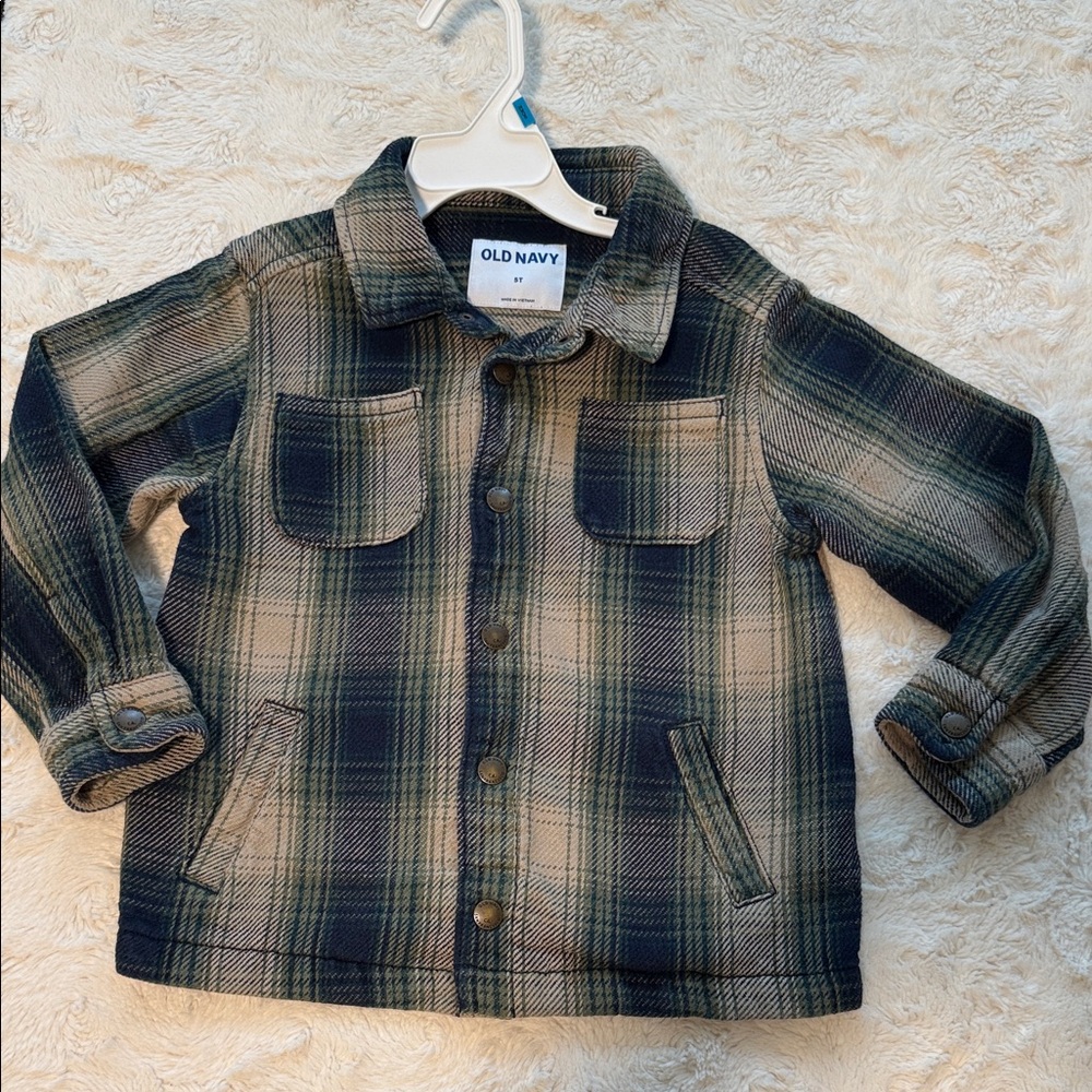 Old Navy Green and Tan Plaid Shirt Jacket